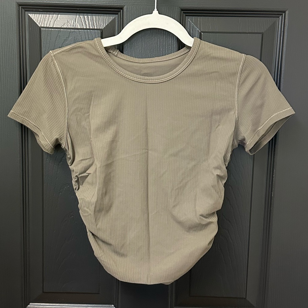 Lululemon All It Takes Ribbed Nulu T-Shirt - Nomad (Muted Olive Green) - Size 4
